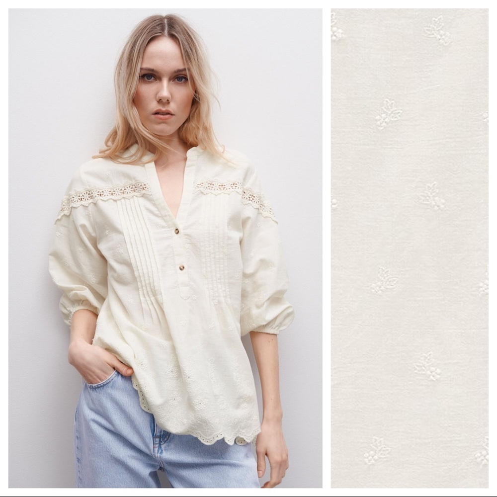NWT. Zara Cream Openwork Embroidery Shirt/Blouse. Size XS.
